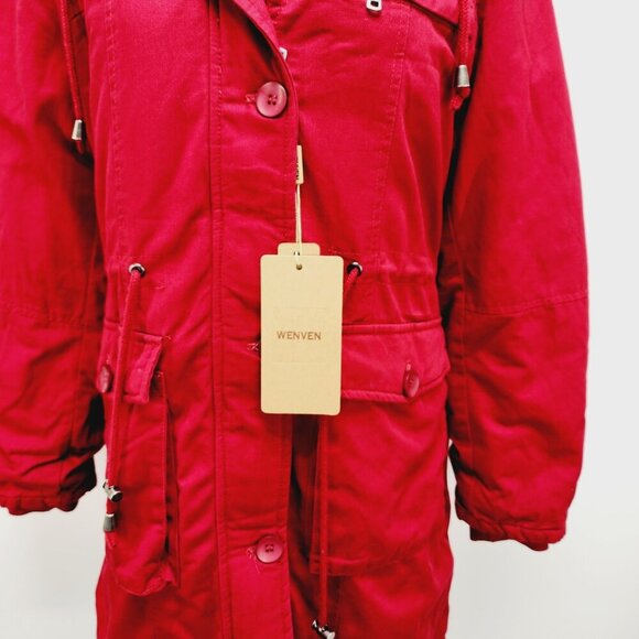 WenVen Jacket Womens Sherpa Lined Hooded Chore Coat Removable Fur Red Size M New - Picture 8 of 16